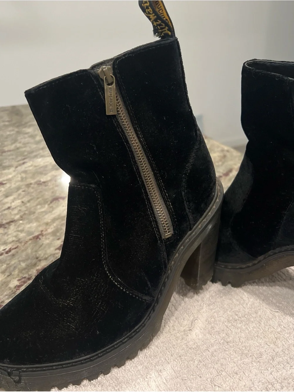 Dr. Martens Magdalena II Black Velvet Heeled Platform Ankle Boots 9
